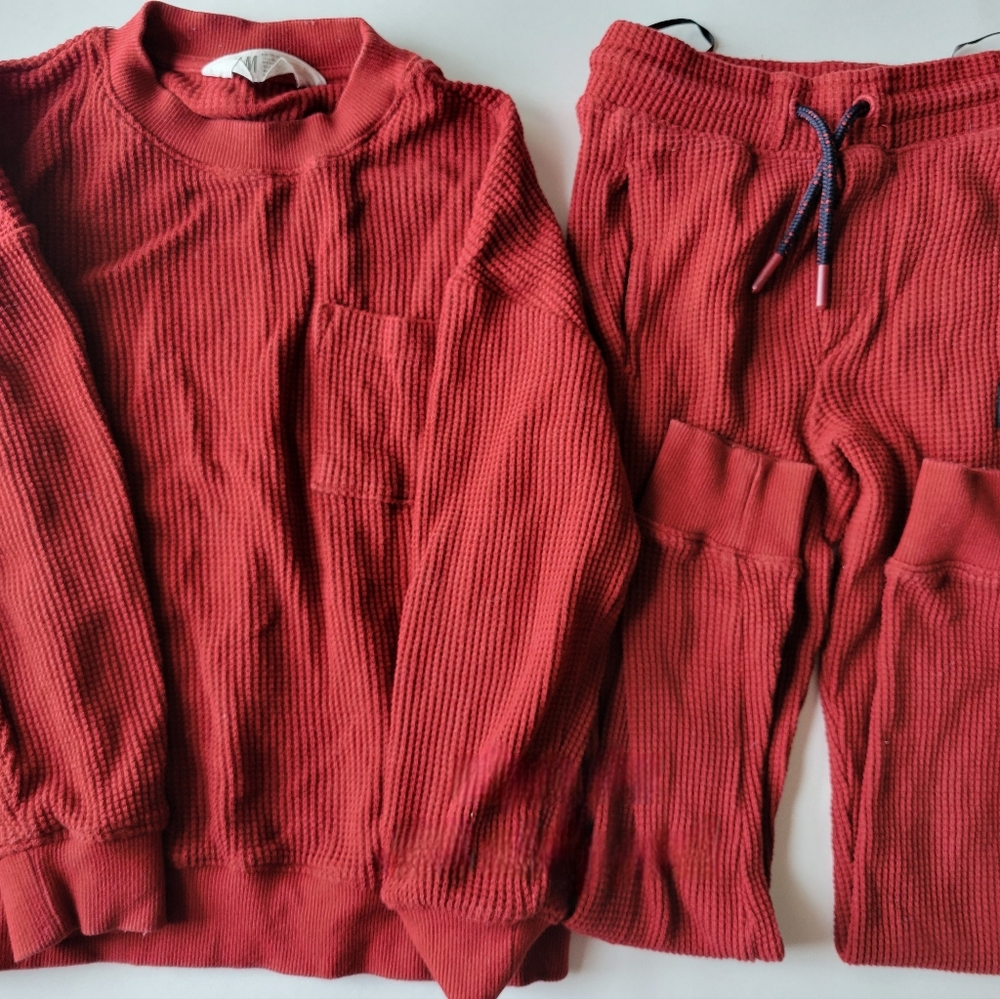 Kids Red Waffle Knit Set